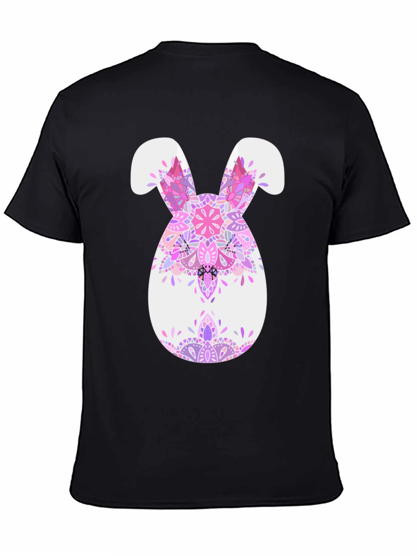 Easter Bunny Mandala T-Shirt - Black Cotton Tee