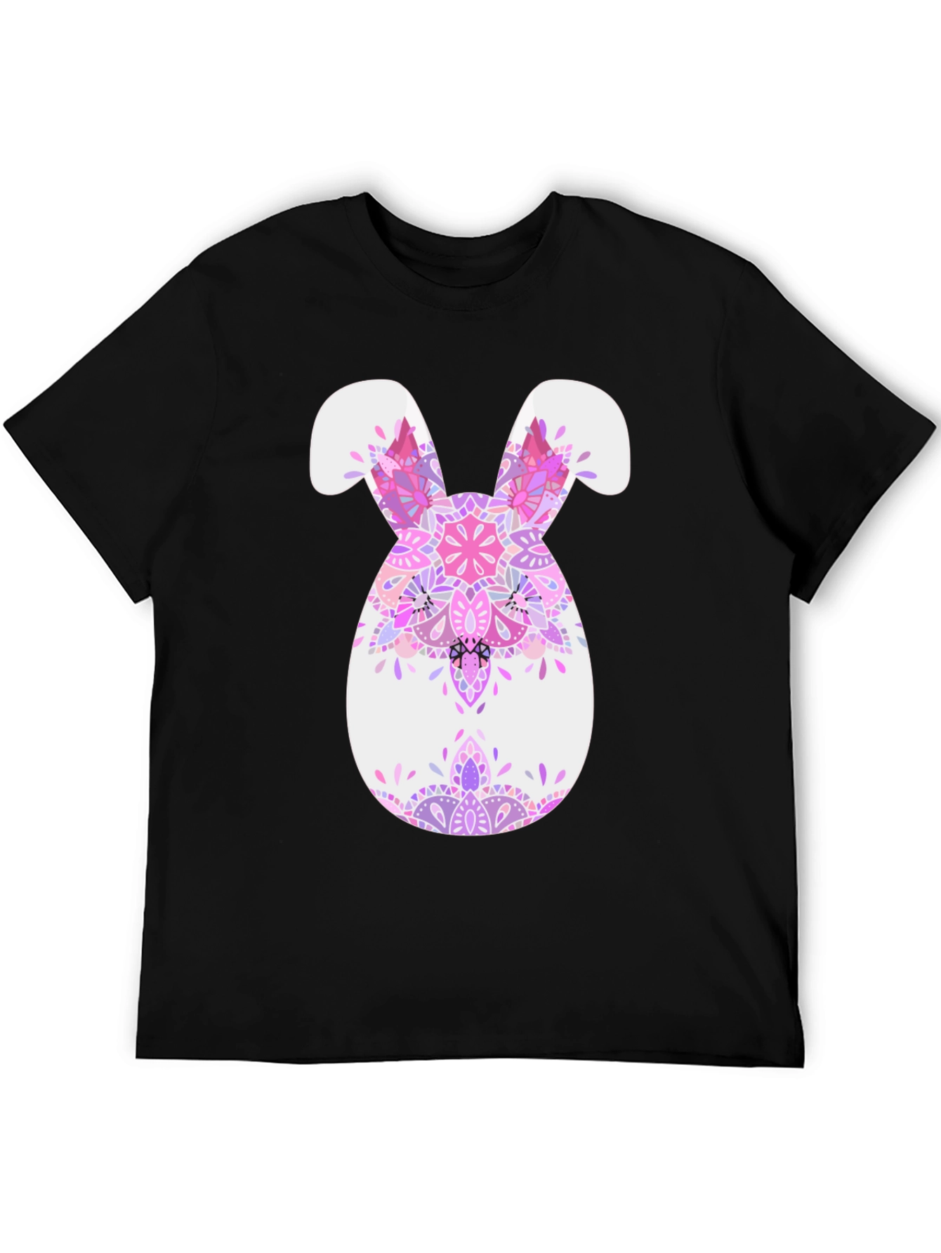 Easter Bunny Mandala T-Shirt - Black Cotton Tee