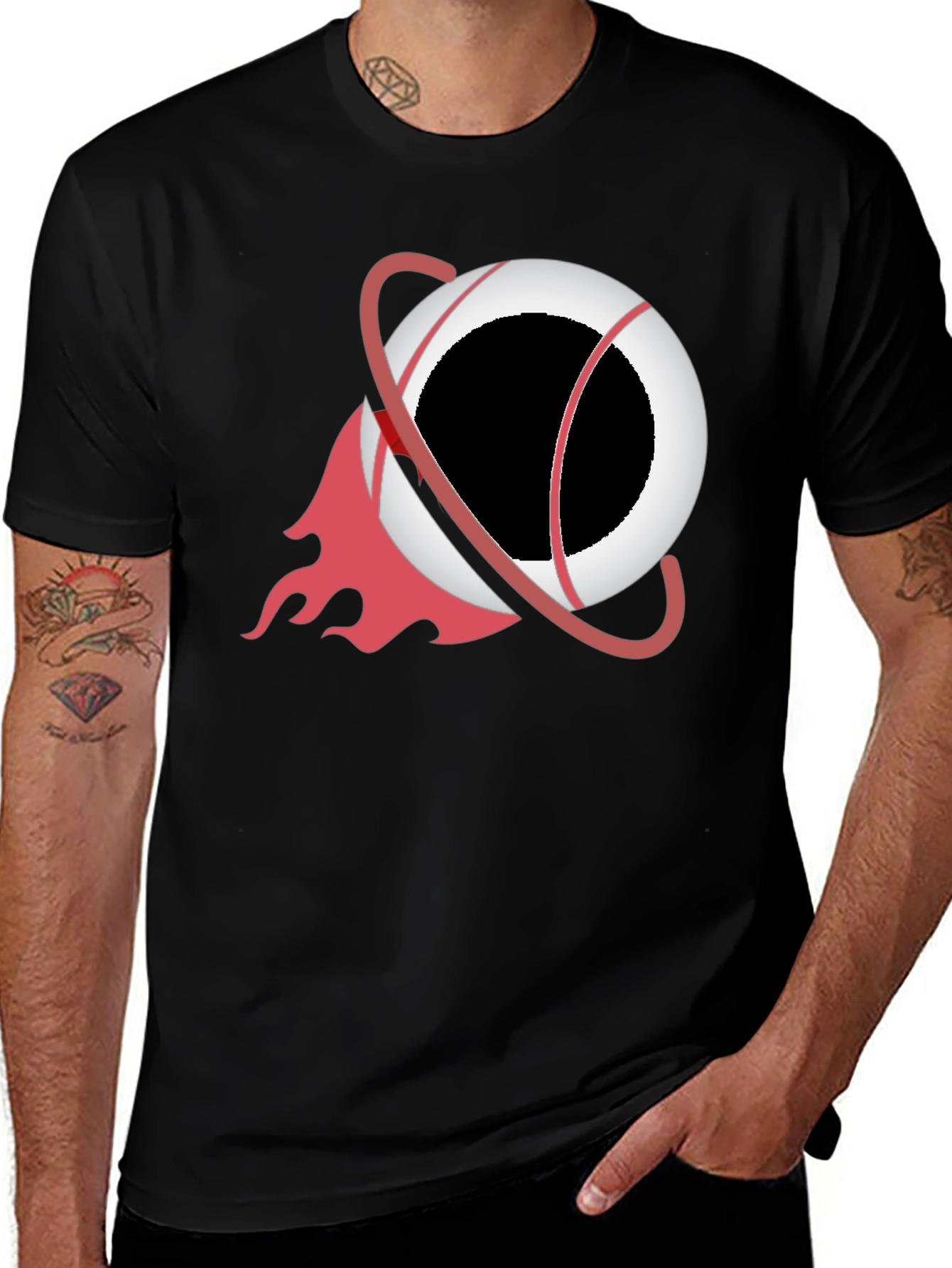 Black T-Shirt with Orbit Graphic