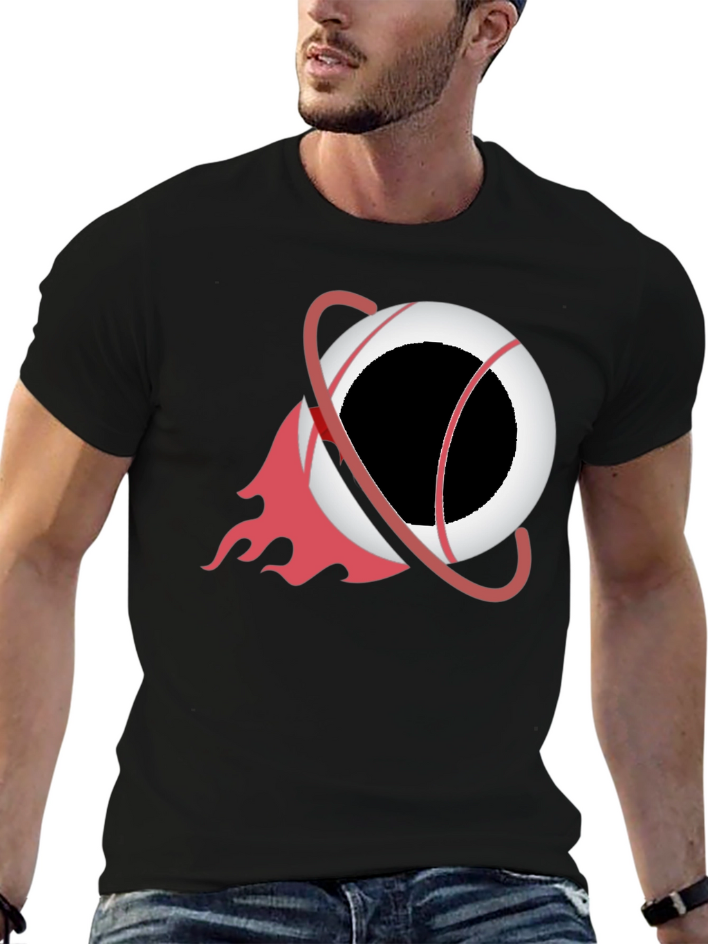Black T-Shirt with Orbit Graphic