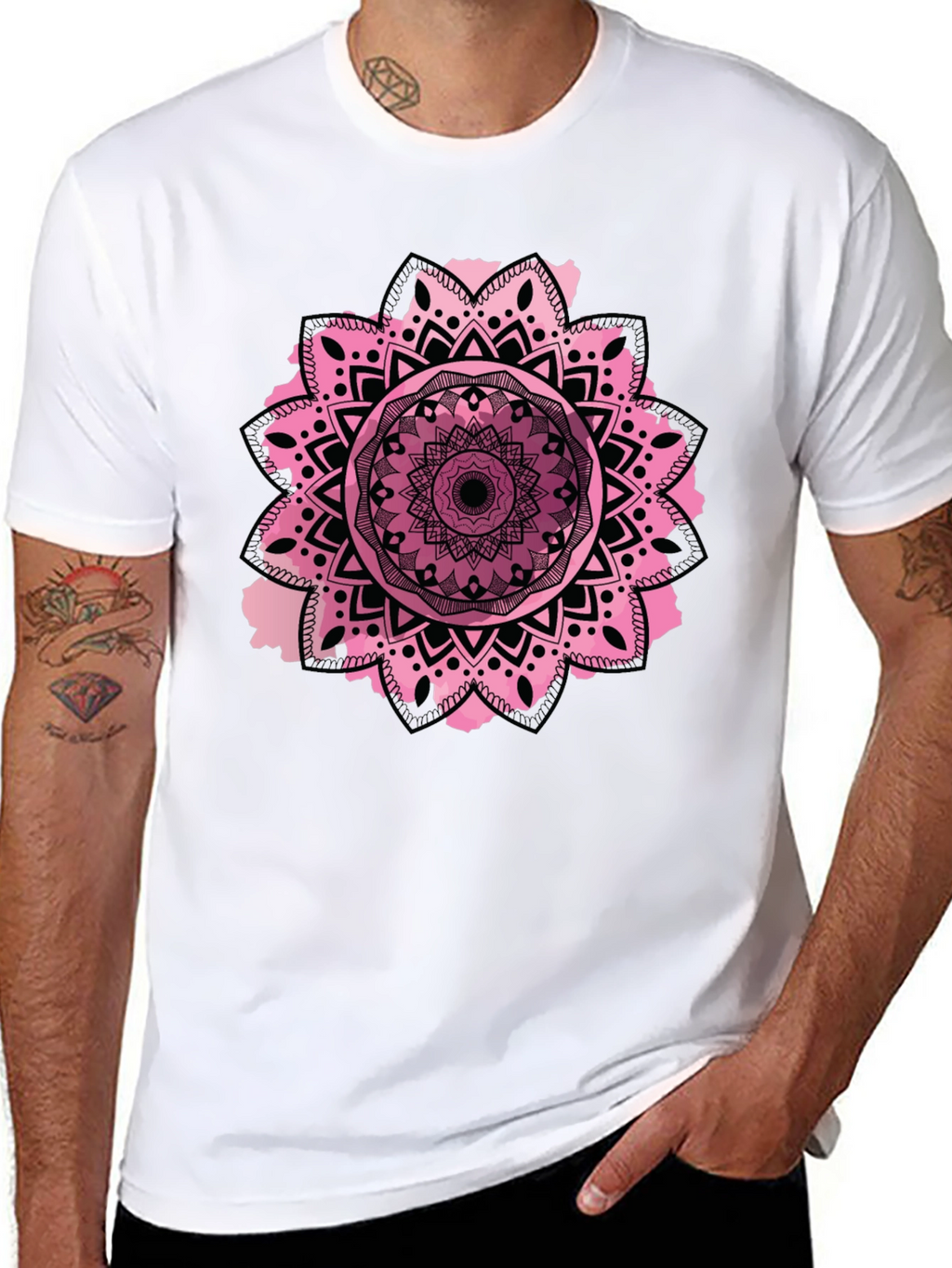 Mandala Design Mens Black T-Shirt