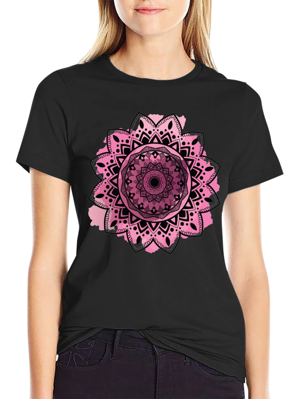 Mandala Design Mens Black T-Shirt