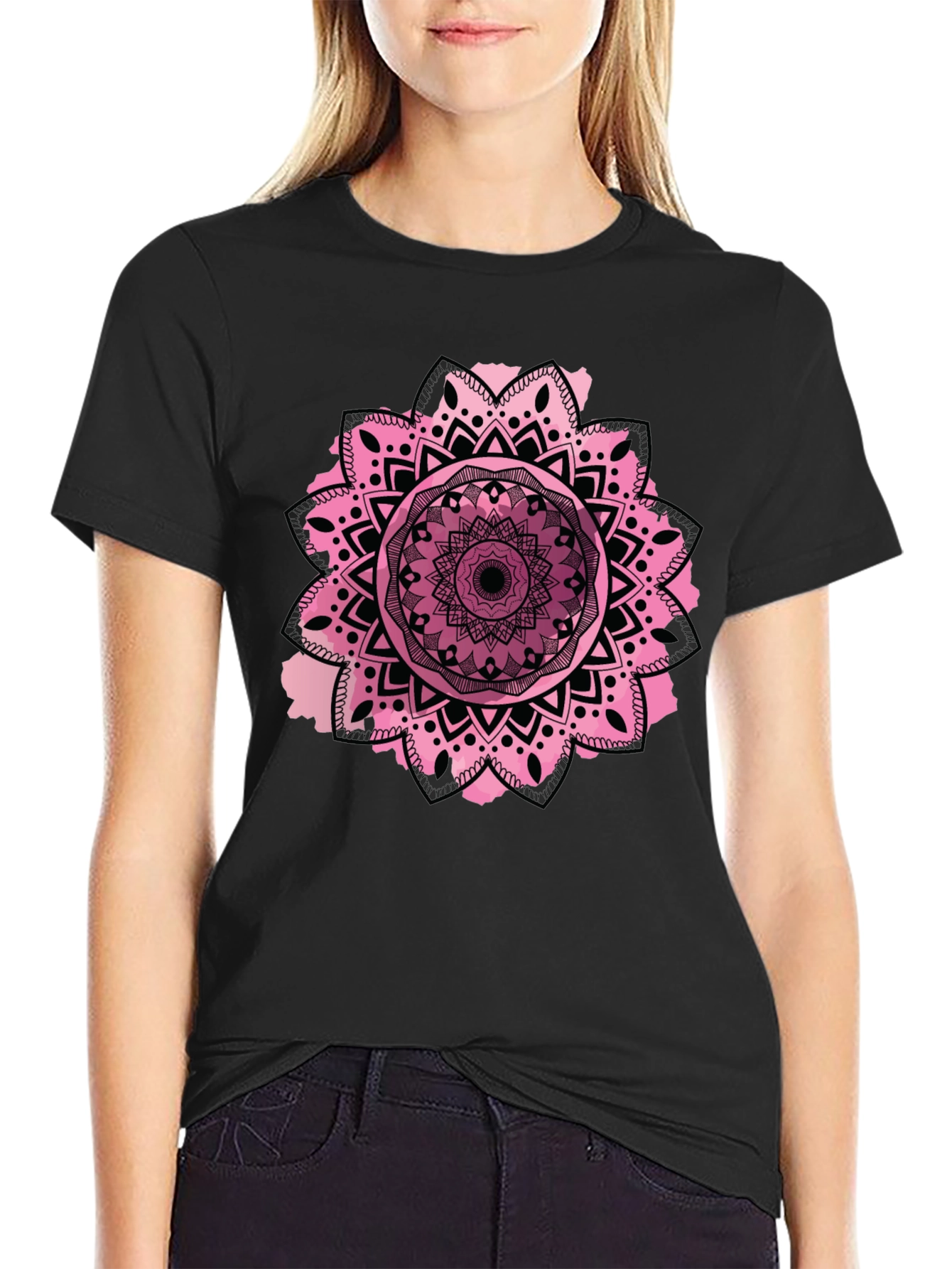 Mandala Design Mens Black T-Shirt