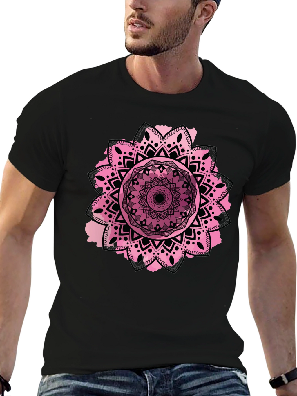 Mandala Design Mens Black T-Shirt