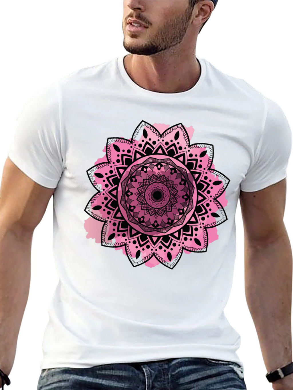 Mandala Design Mens Black T-Shirt