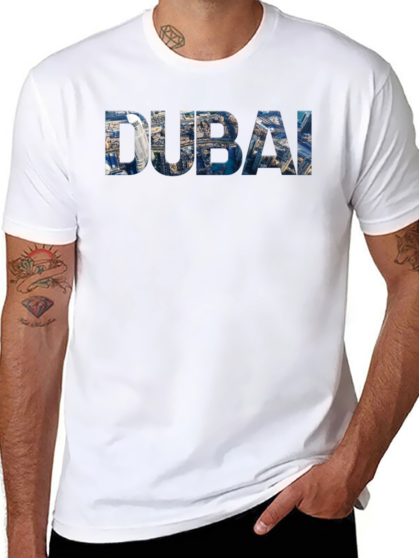 Dubai Skyline Graphic Print Crew Neck T-Shirt