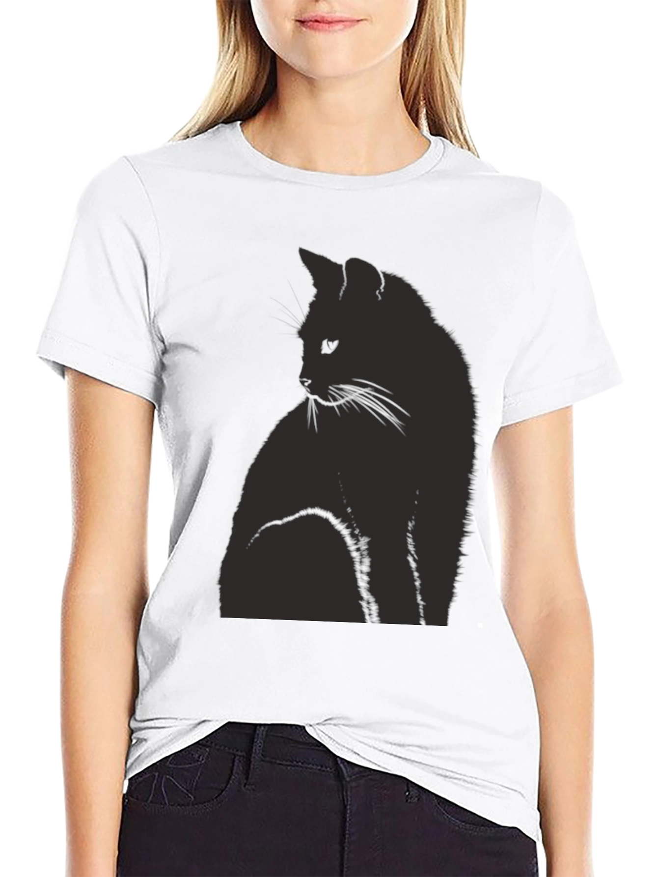 Black Cat Silhouette Graphic T-Shirt