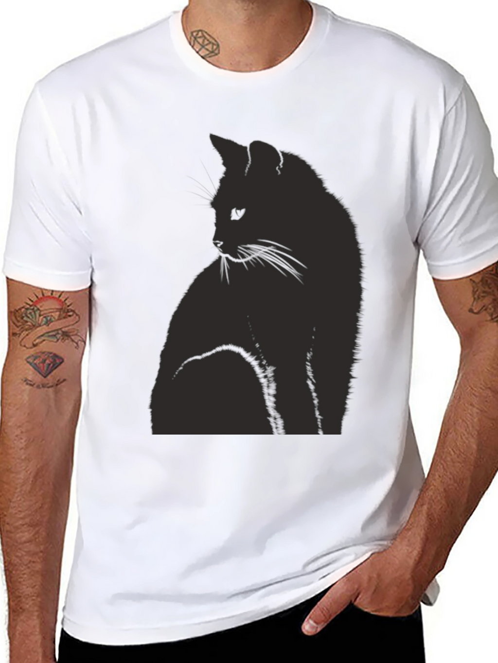 Black Cat Silhouette Graphic T-Shirt