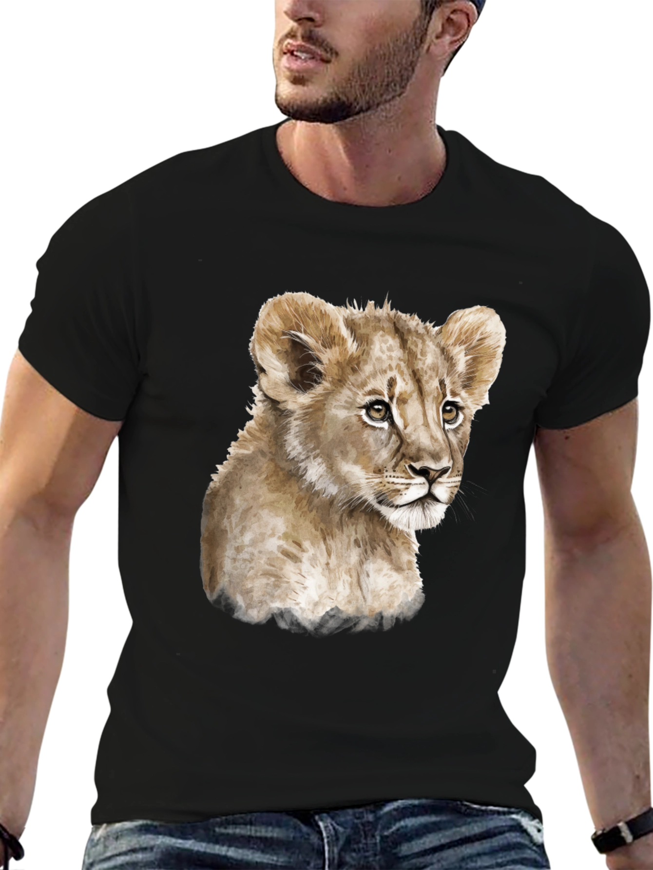 Lion Cub T-Shirt - Soft Black Cotton Animal Tee