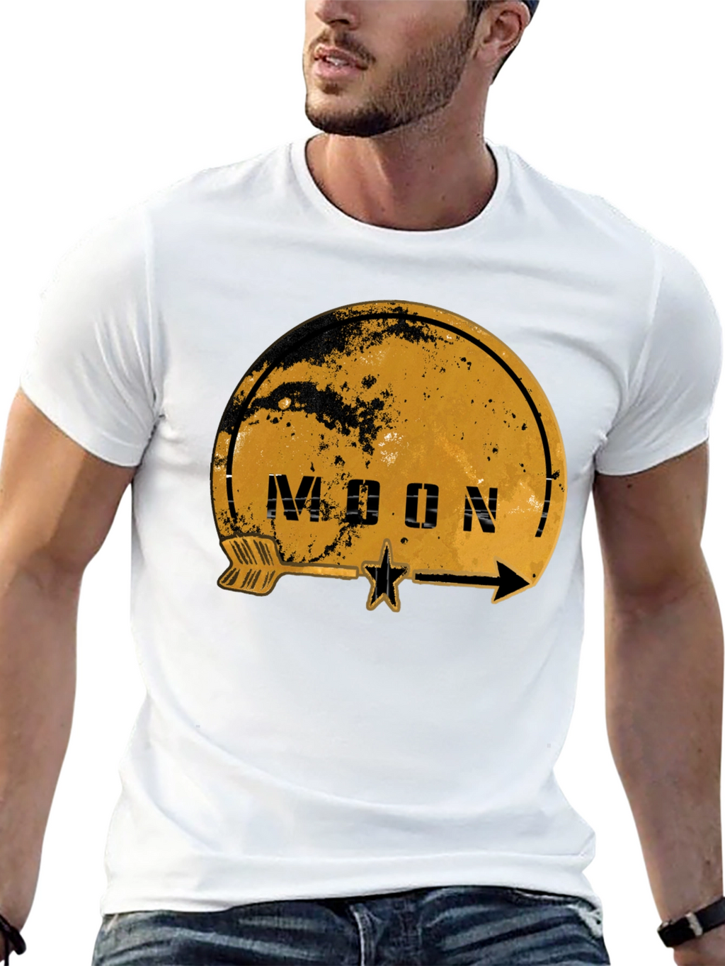 Moon Graphic Print Black T-Shirt
