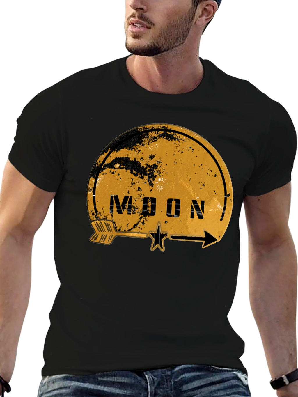 Moon Graphic Print Black T-Shirt