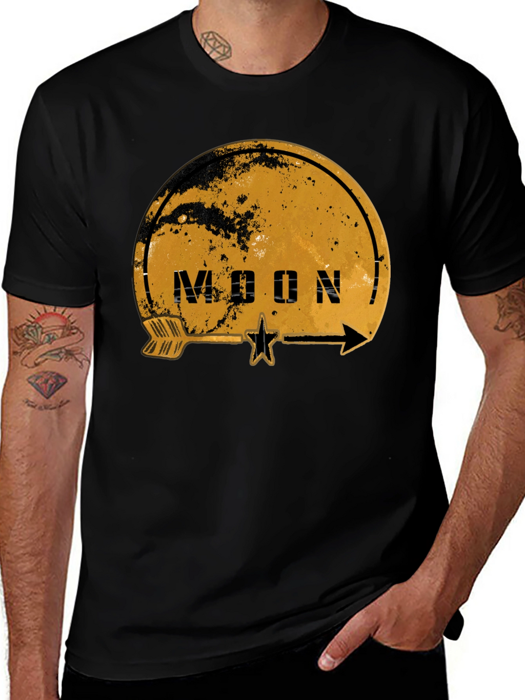 Moon Graphic Print Black T-Shirt