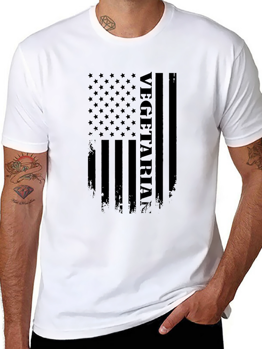 Vegetarian American Flag Graphic T-Shirt - Black