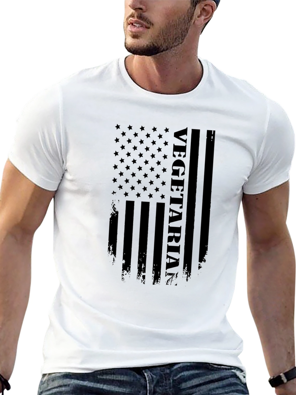 Vegetarian American Flag Graphic T-Shirt - Black