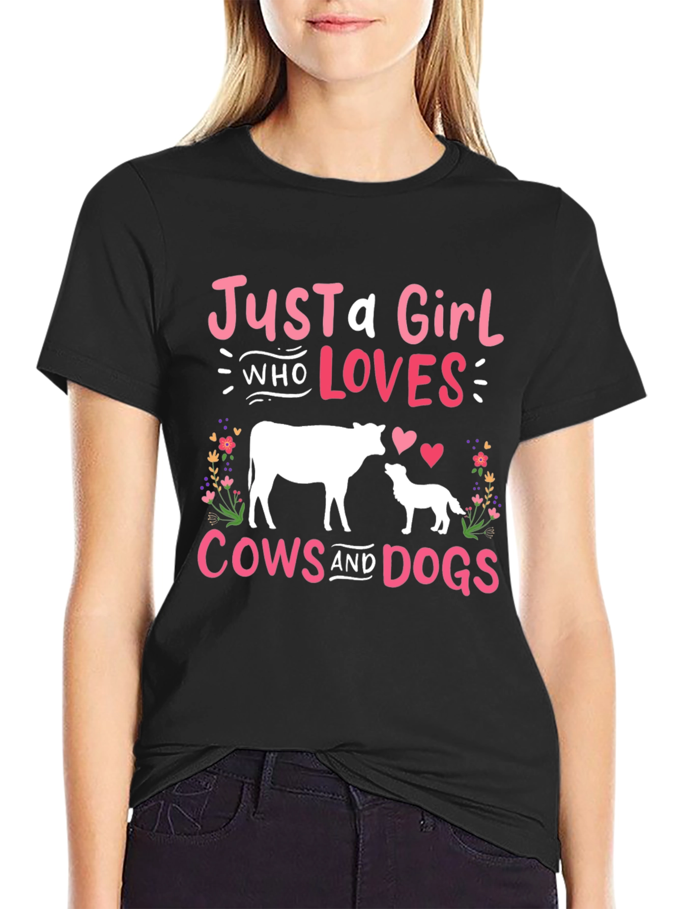 Just a Girl Who Loves Cows and Dogs Graphic T-Shirt