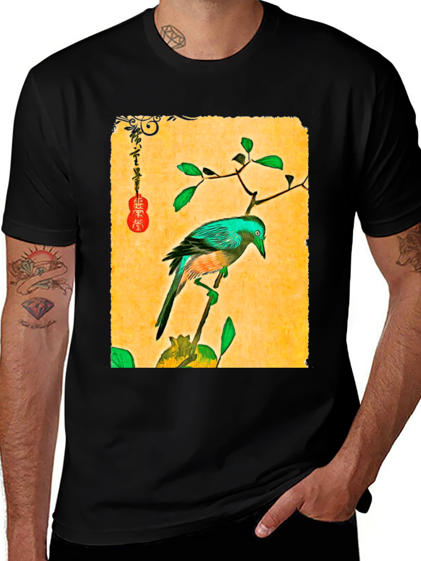 Artistic Bird Print T-Shirt