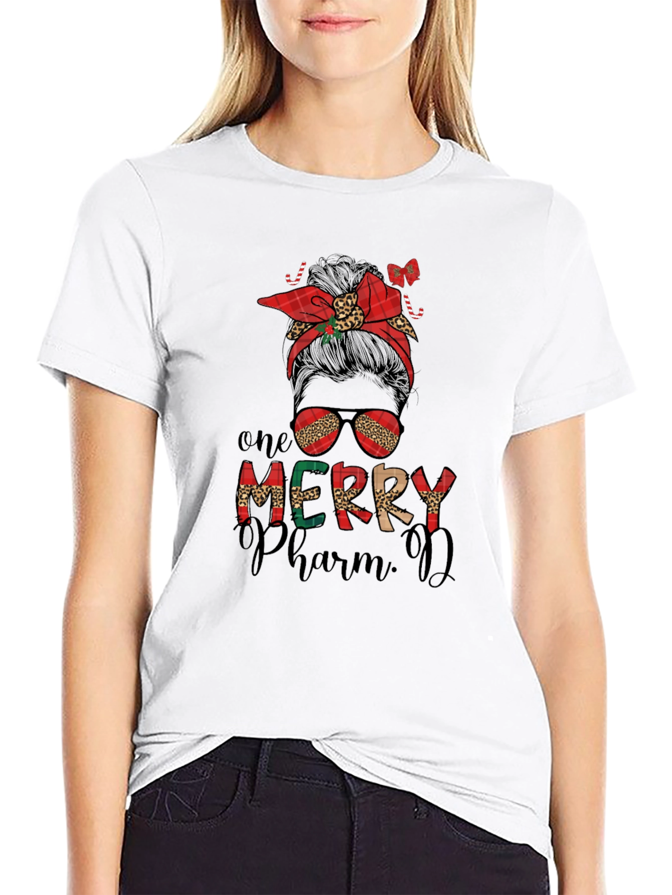 One Merry PharmD Messy Bun Christmas T-Shirt