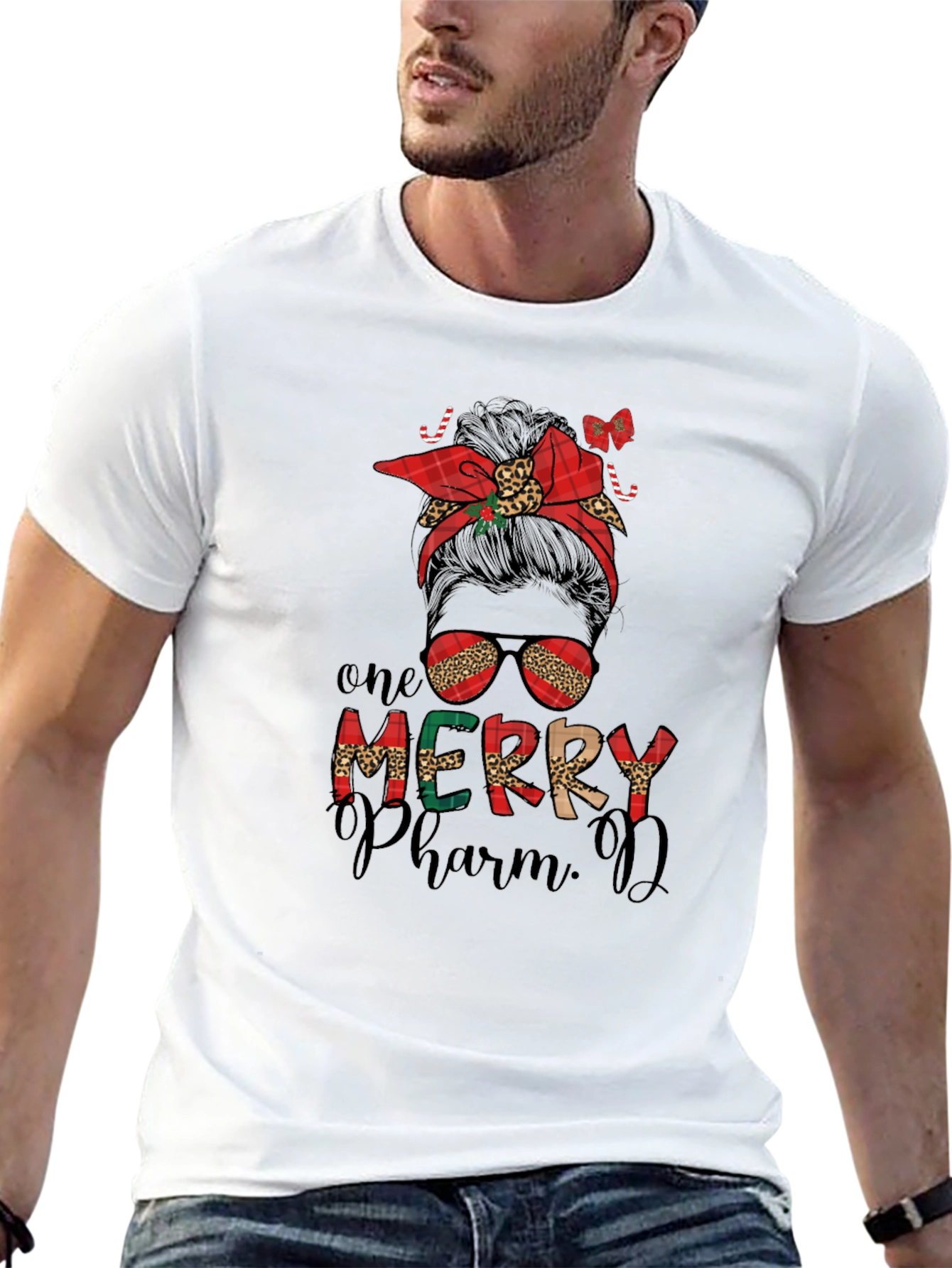 One Merry PharmD Messy Bun Christmas T-Shirt