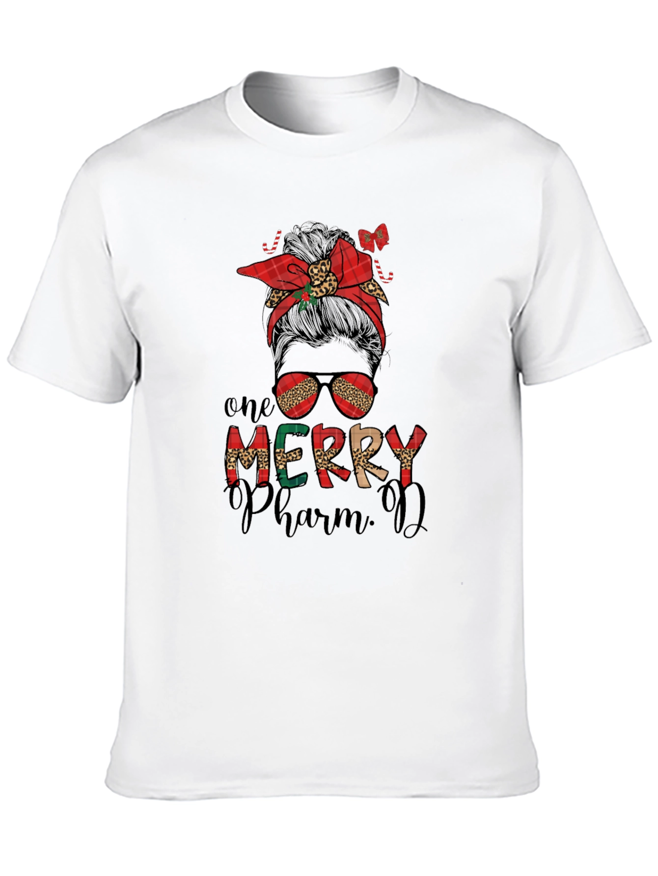 One Merry PharmD Messy Bun Christmas T-Shirt