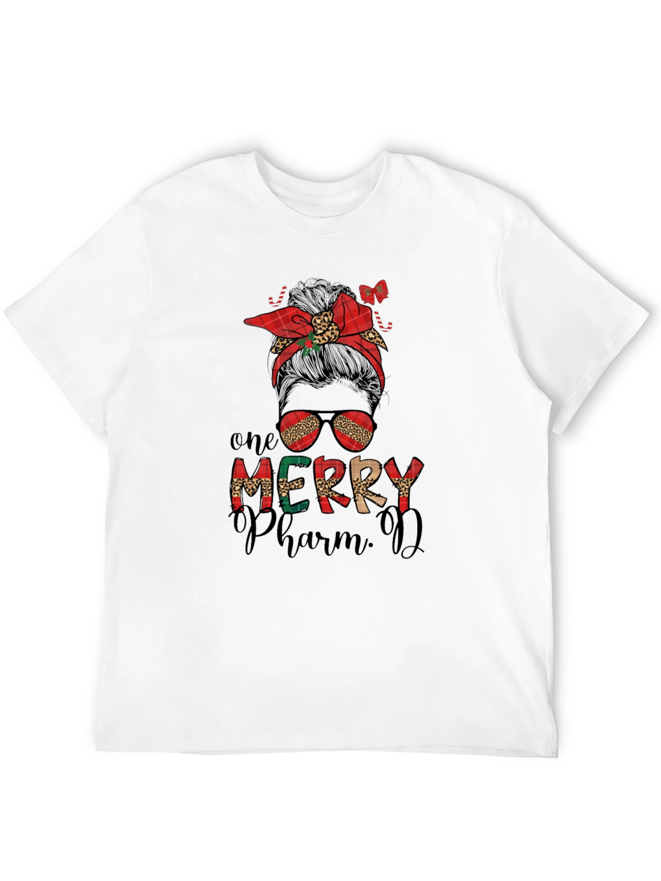 One Merry PharmD Messy Bun Christmas T-Shirt