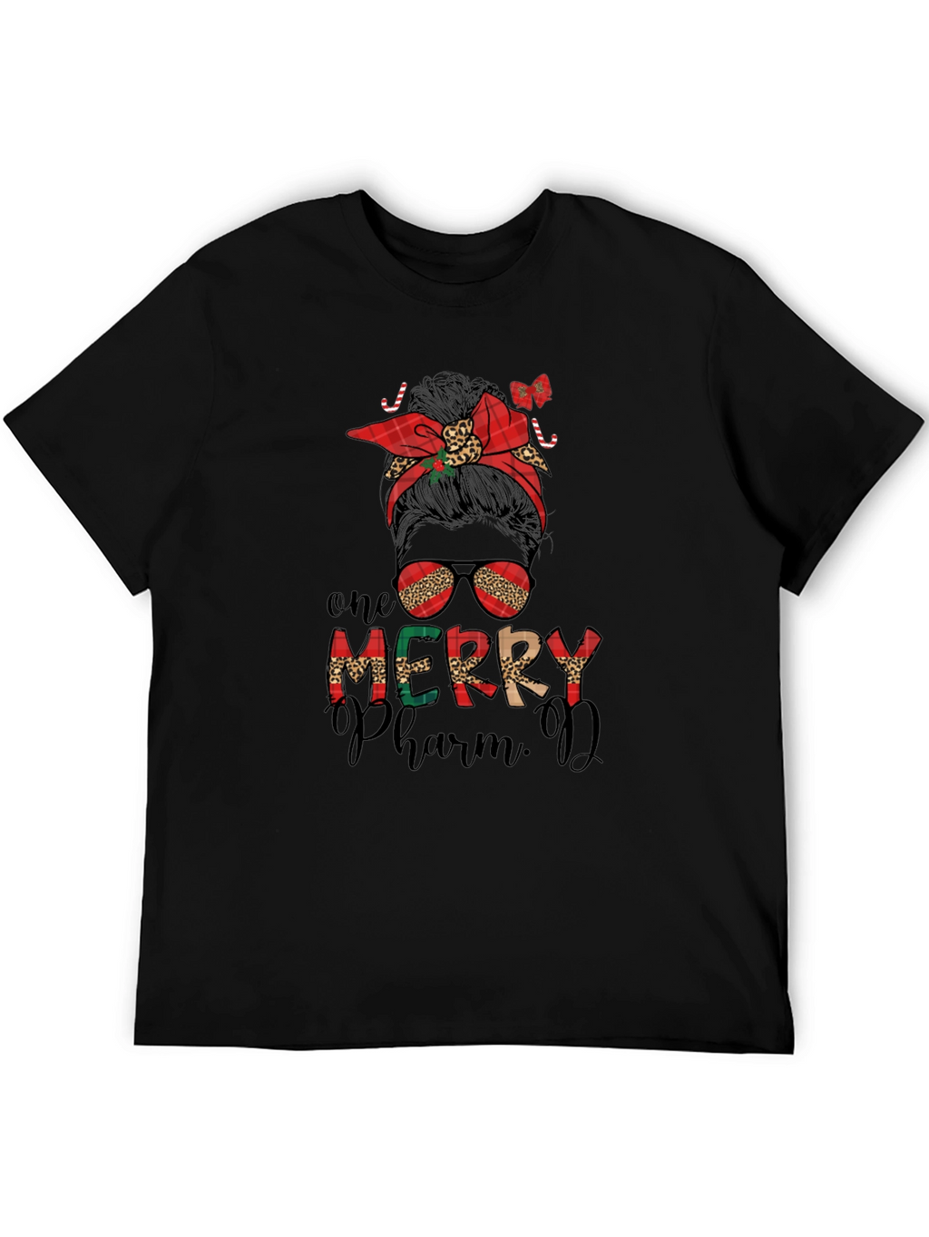 One Merry PharmD Messy Bun Christmas T-Shirt