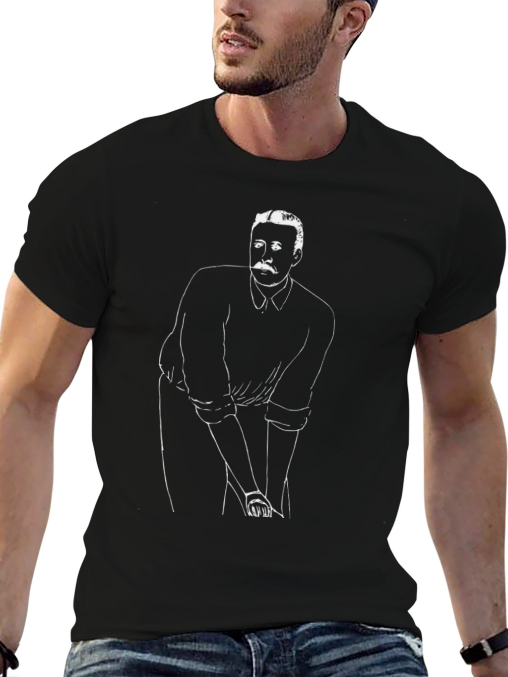 Mens Black T-Shirt with Golfer Graphic