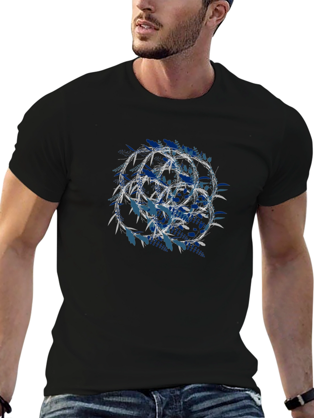 Geometric Circle Graphic Print Black T-Shirt
