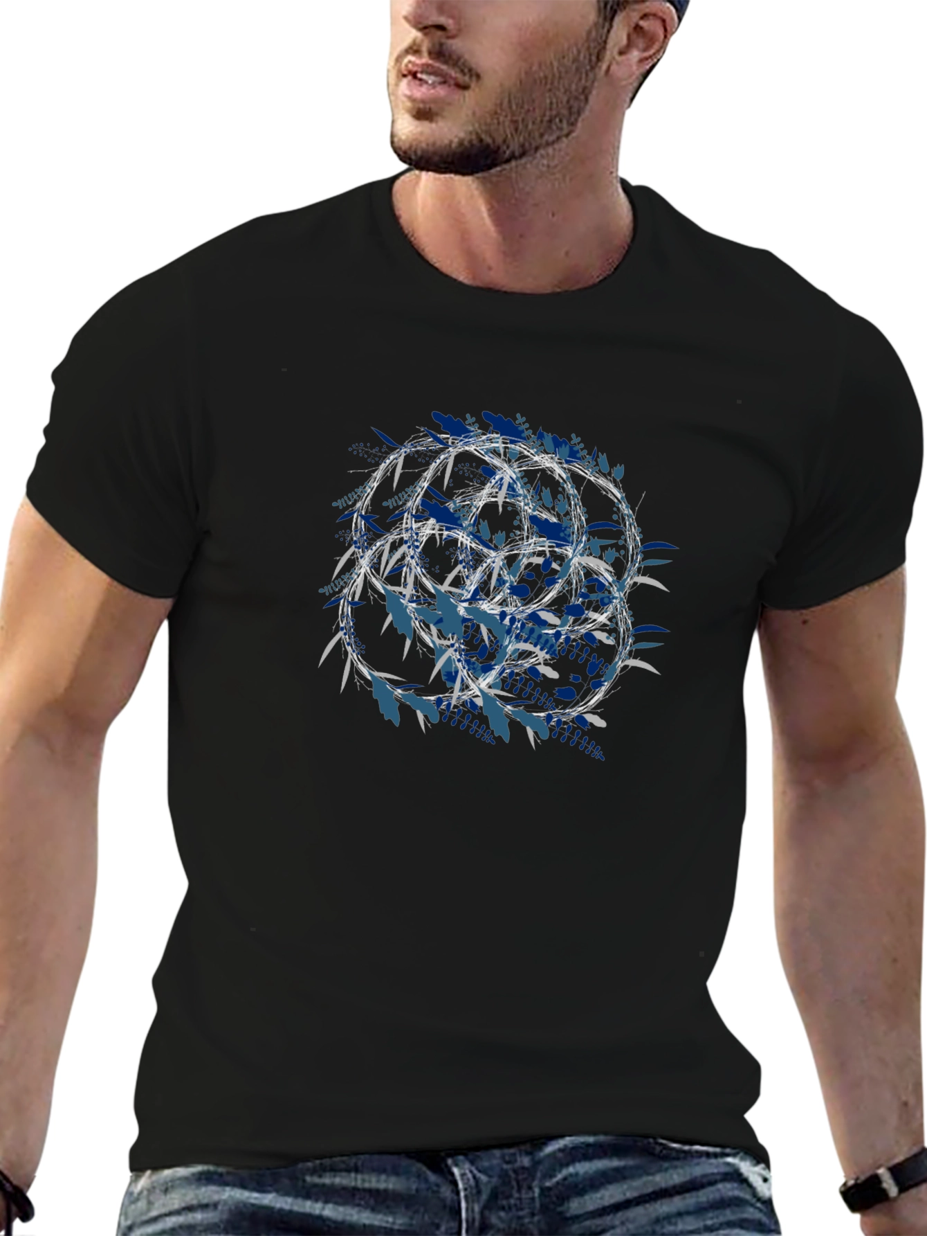 Geometric Circle Graphic Print Black T-Shirt