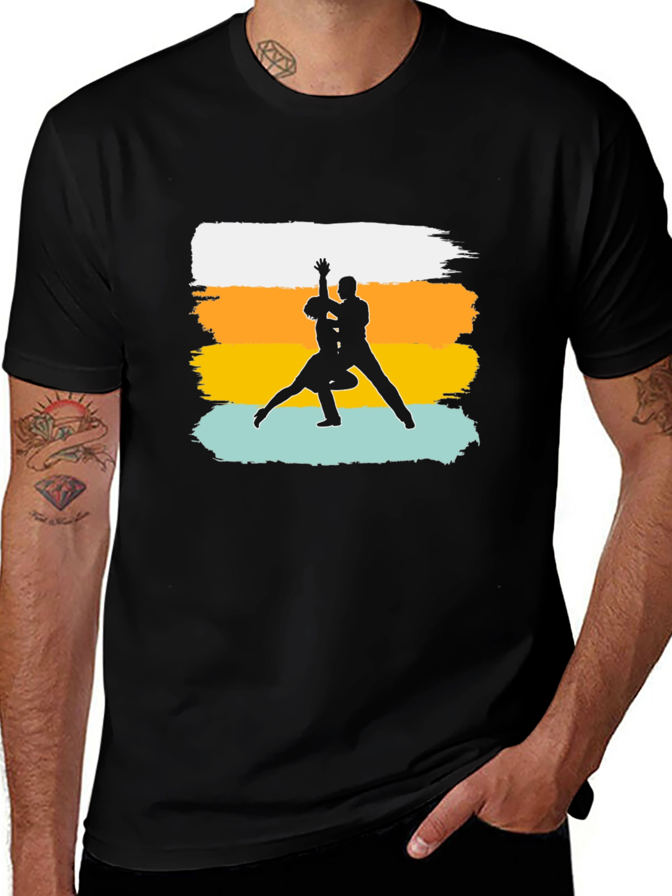 Dancing Silhouette Graphic Tee - Retro Stripe Design