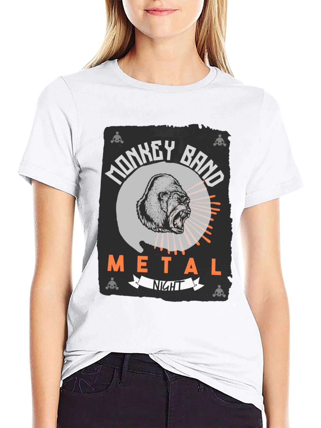 Monkey Band Metal Night Black Graphic T-Shirt