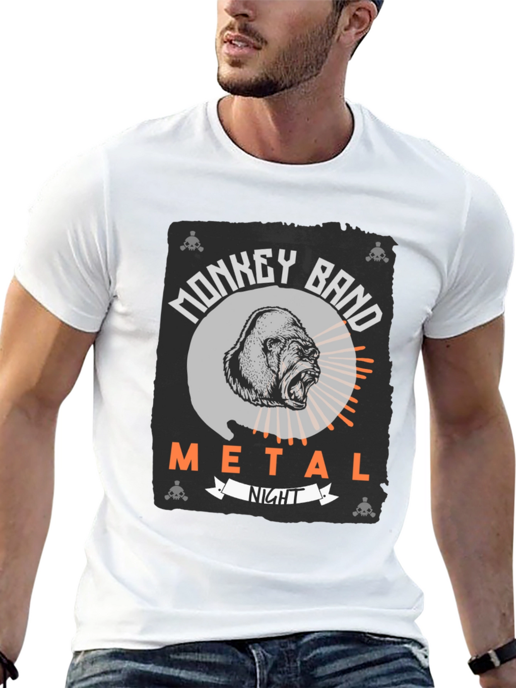 Monkey Band Metal Night Black Graphic T-Shirt