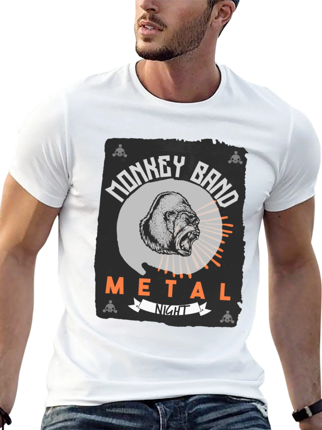 Monkey Band Metal Night Black Graphic T-Shirt
