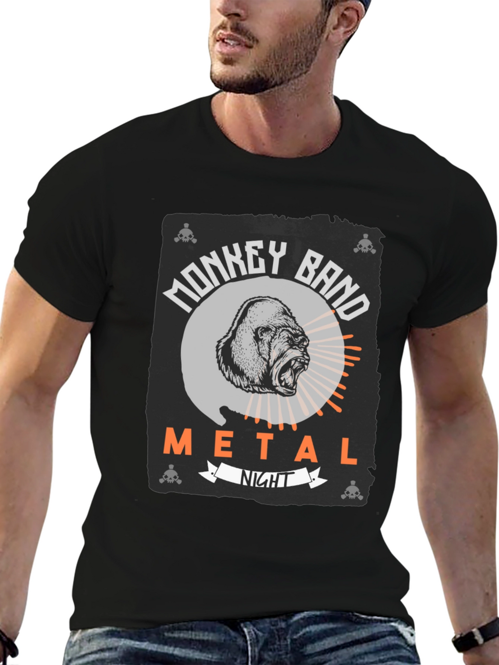 Monkey Band Metal Night Black Graphic T-Shirt