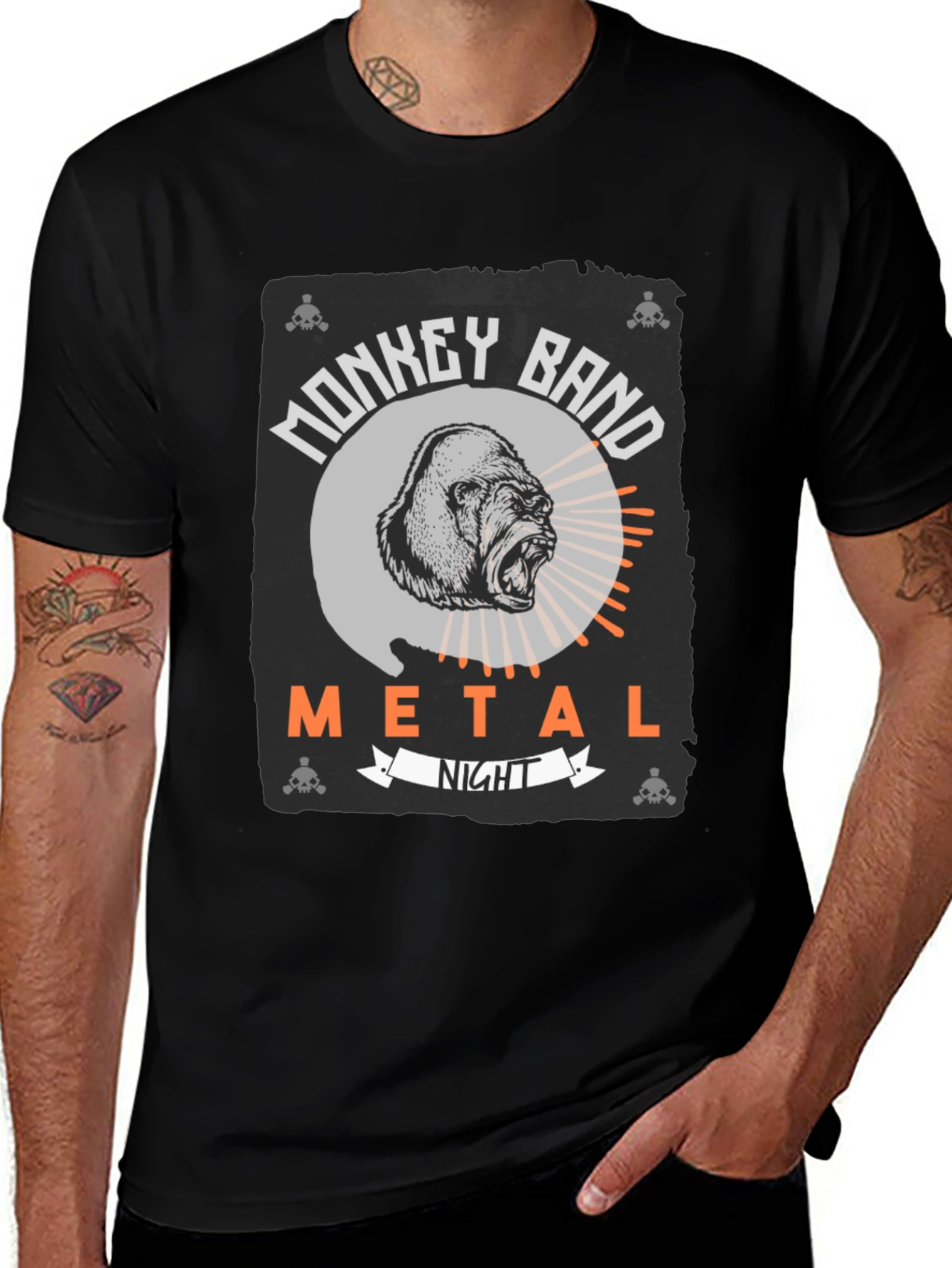 Monkey Band Metal Night Black Graphic T-Shirt