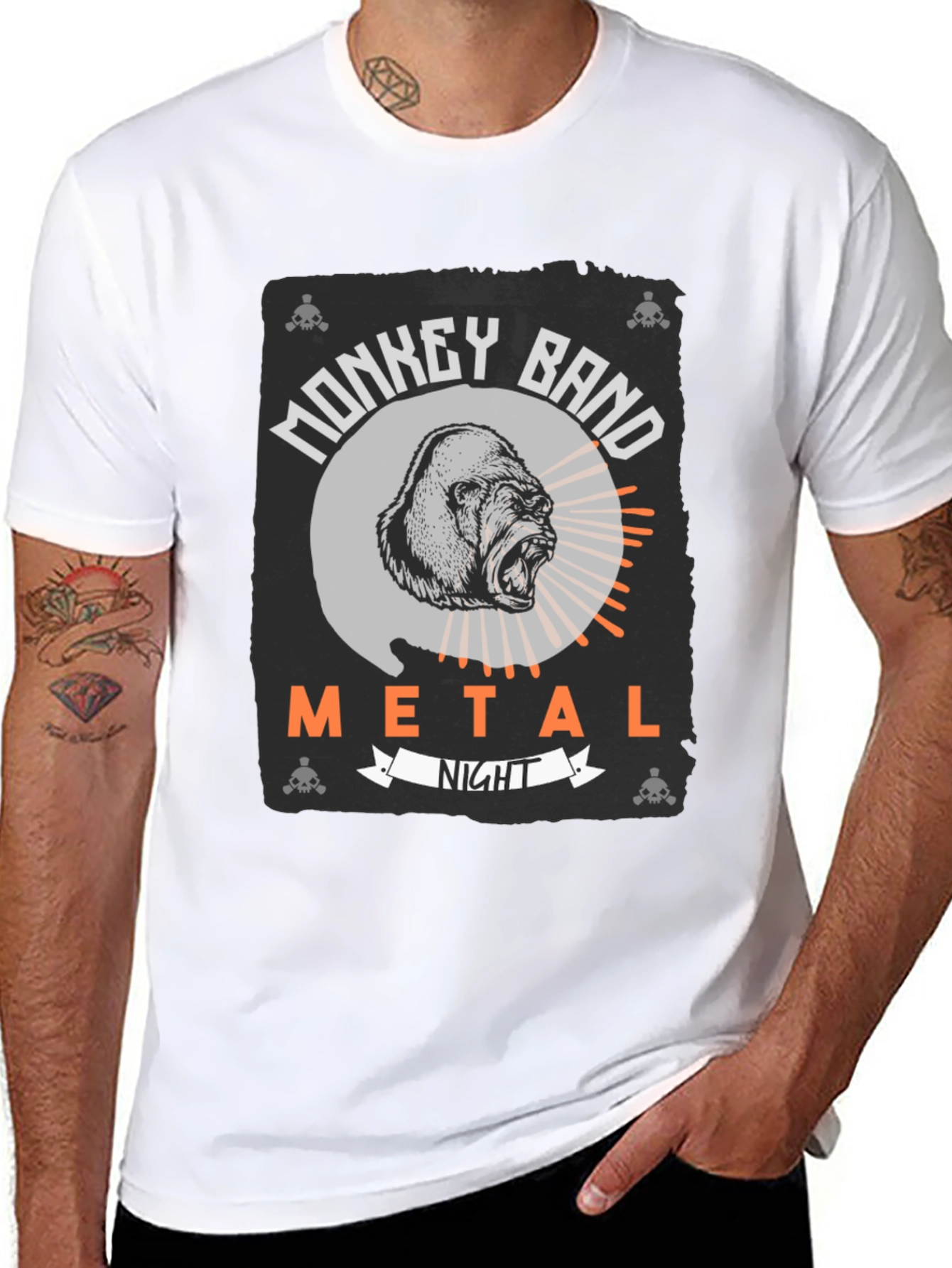Monkey Band Metal Night Black Graphic T-Shirt