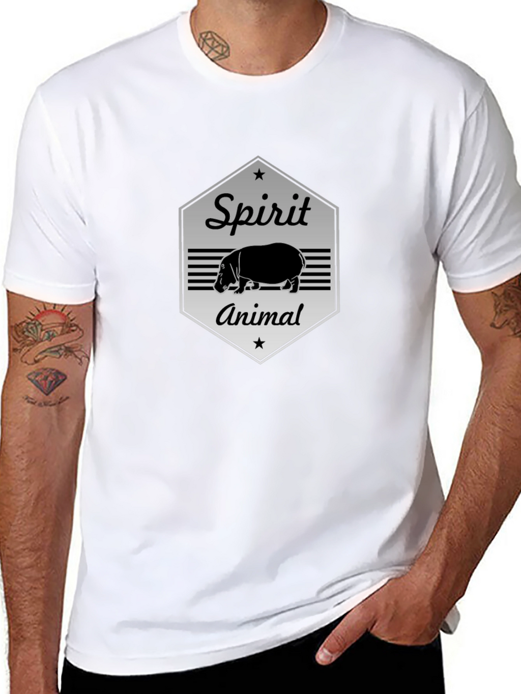 Hippo Spirit Animal Graphic Tee - Black Cotton T-Shirt