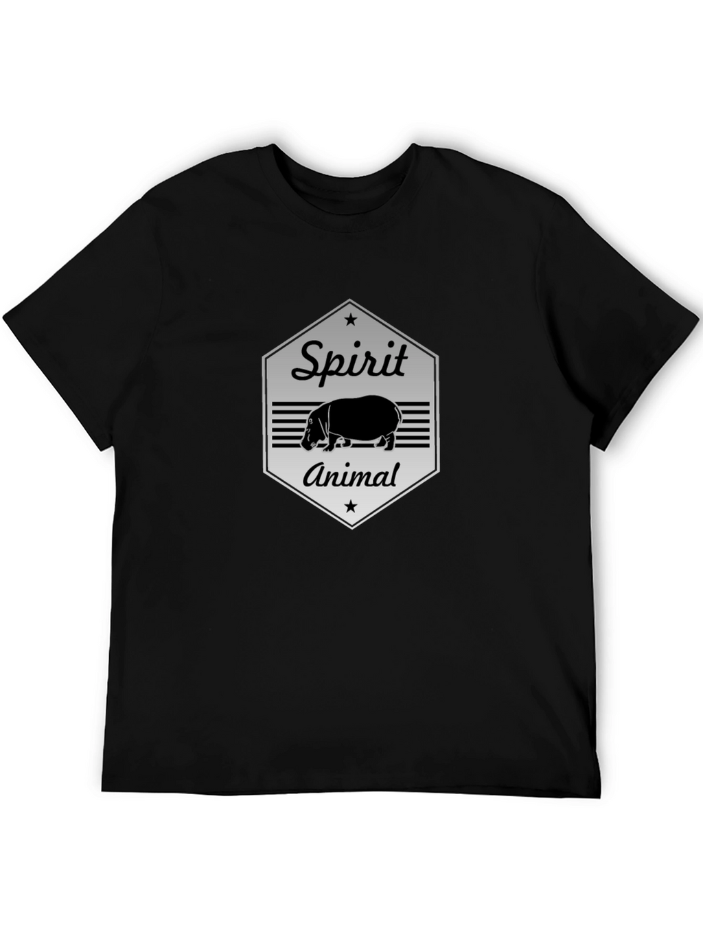 Hippo Spirit Animal Graphic Tee - Black Cotton T-Shirt