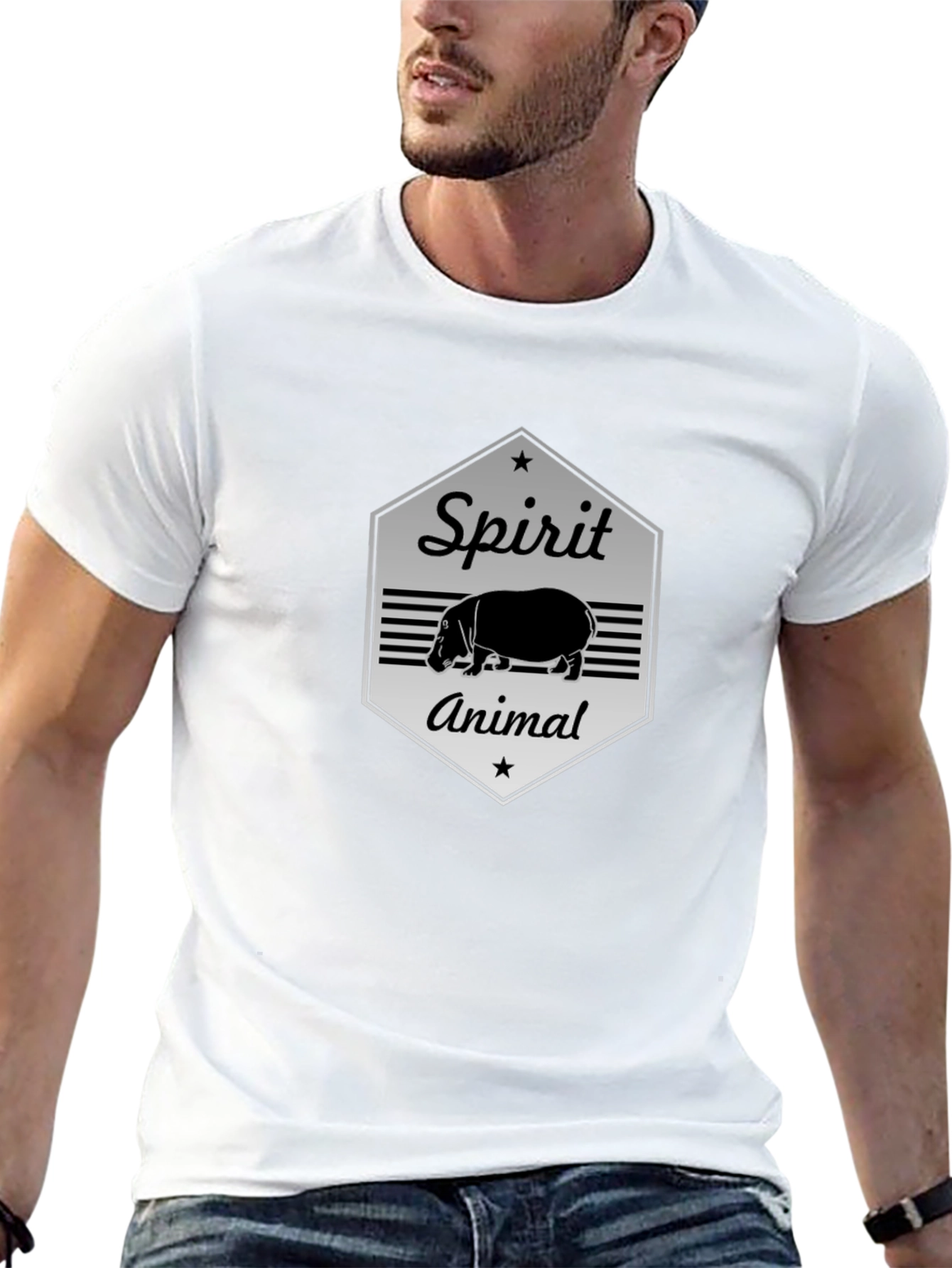 Hippo Spirit Animal Graphic Tee - Black Cotton T-Shirt