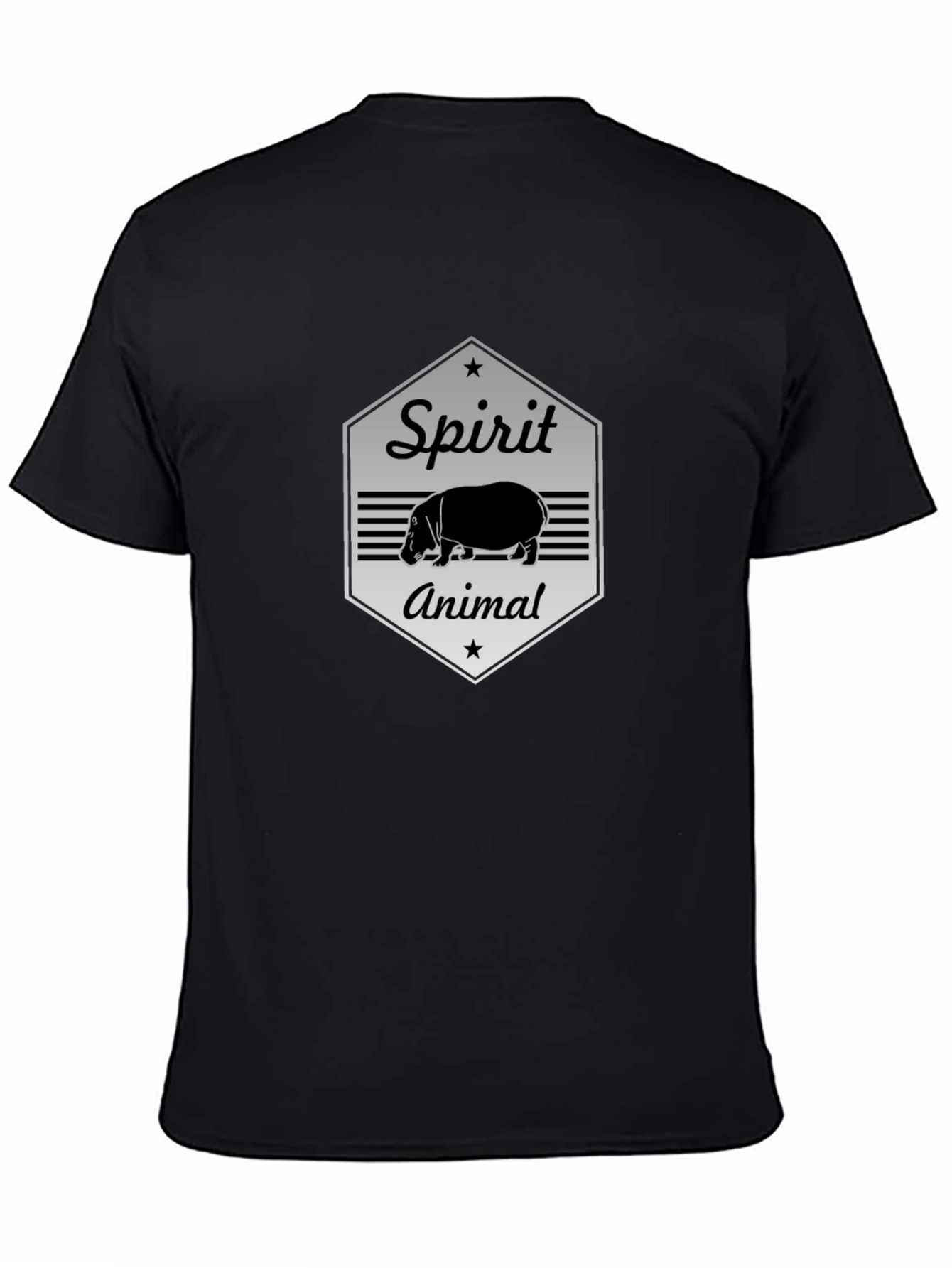 Hippo Spirit Animal Graphic Tee - Black Cotton T-Shirt