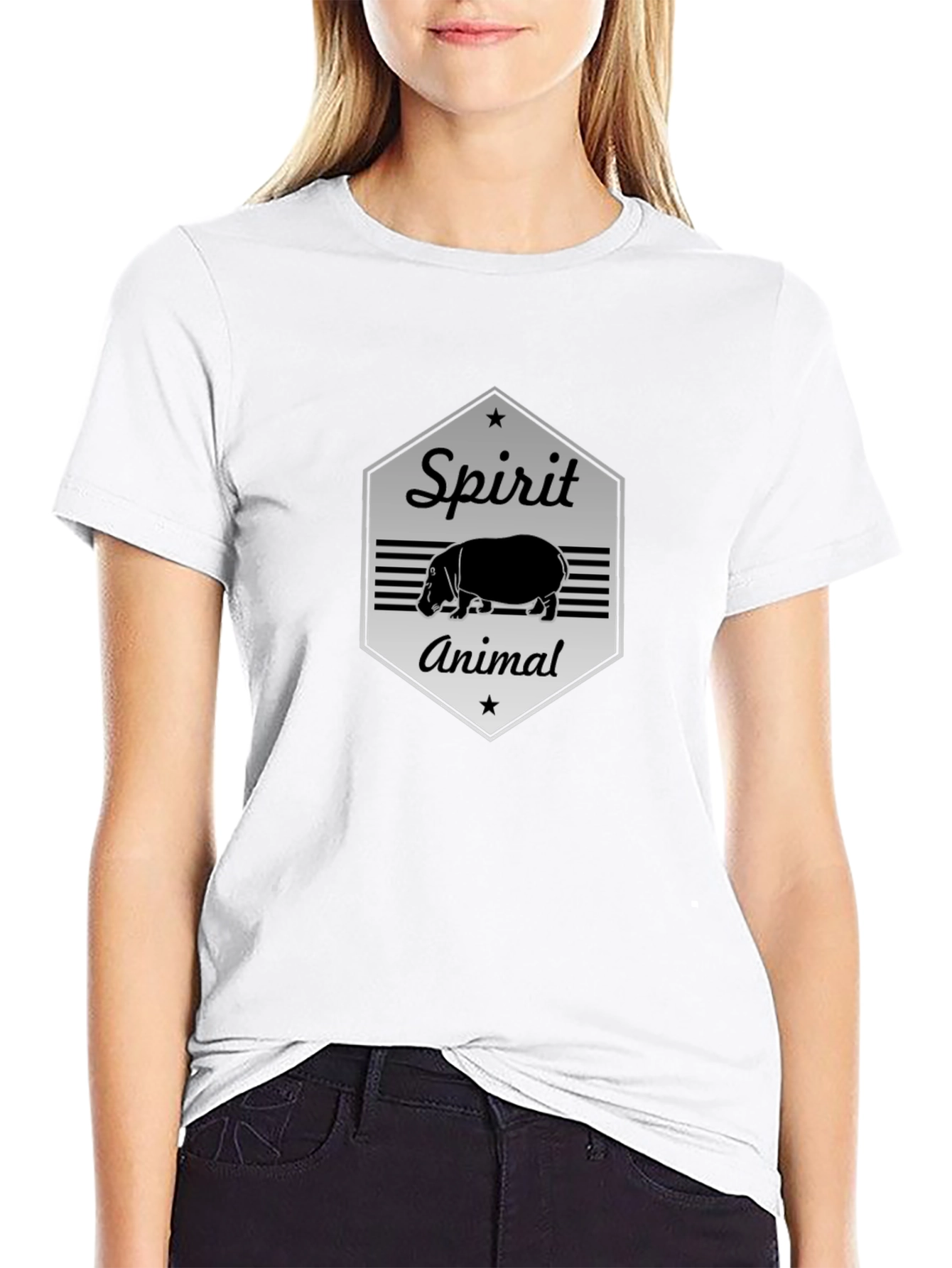 Hippo Spirit Animal Graphic Tee - Black Cotton T-Shirt