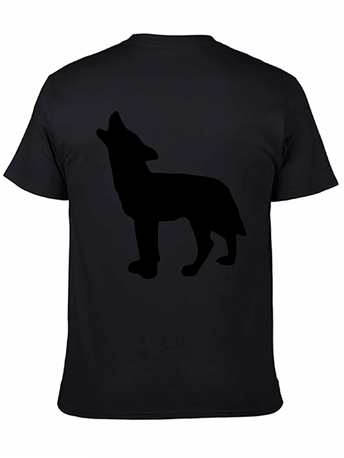 Black T-Shirt with Wolf Silhouette Design
