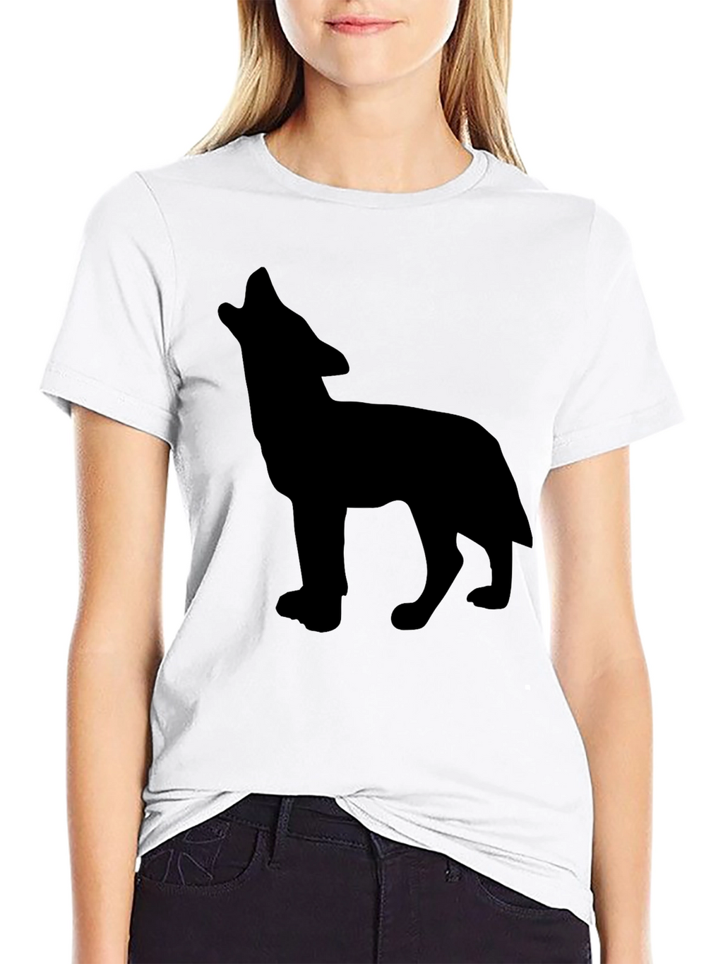 Black T-Shirt with Wolf Silhouette Design