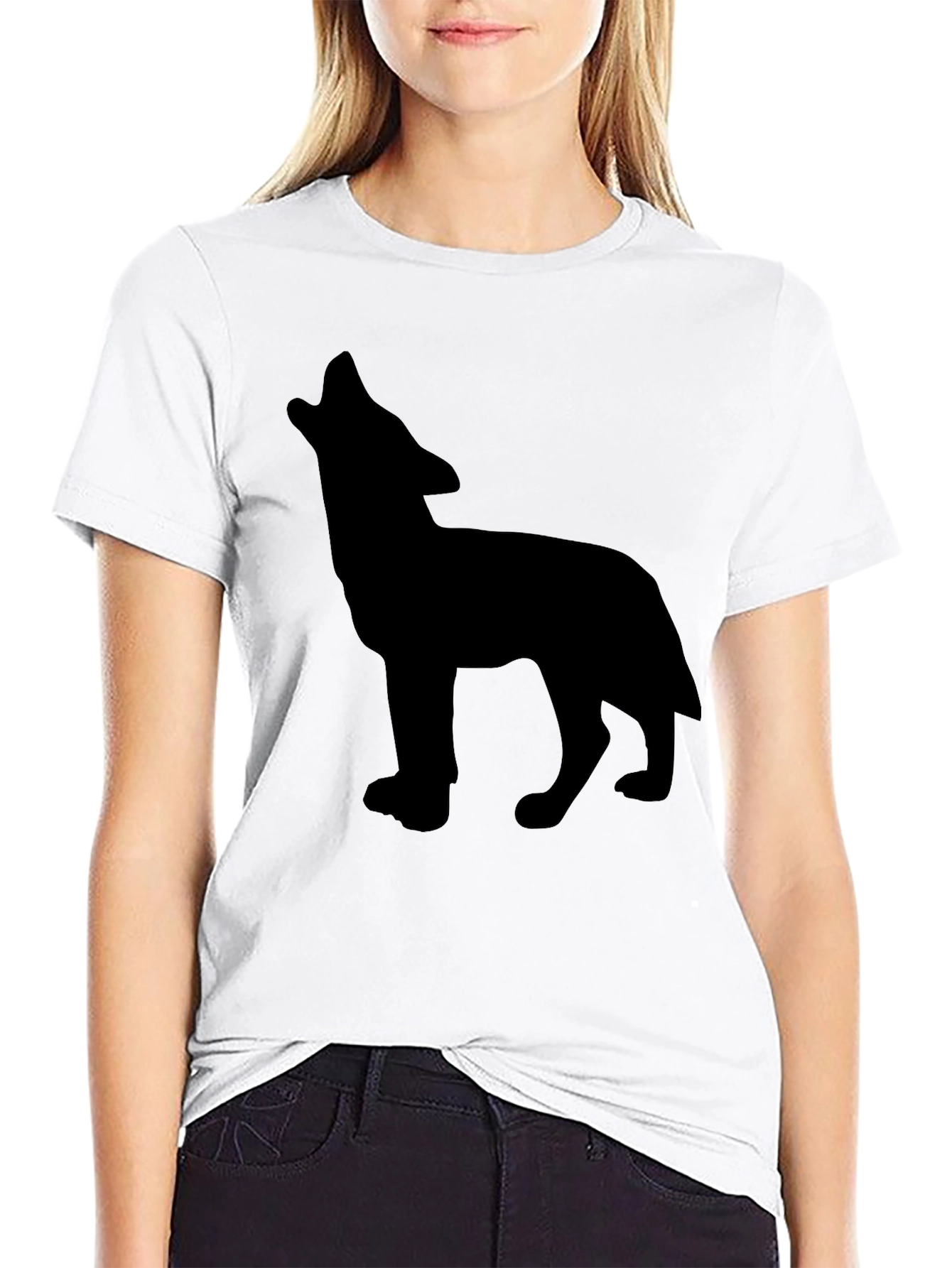 Black T-Shirt with Wolf Silhouette Design