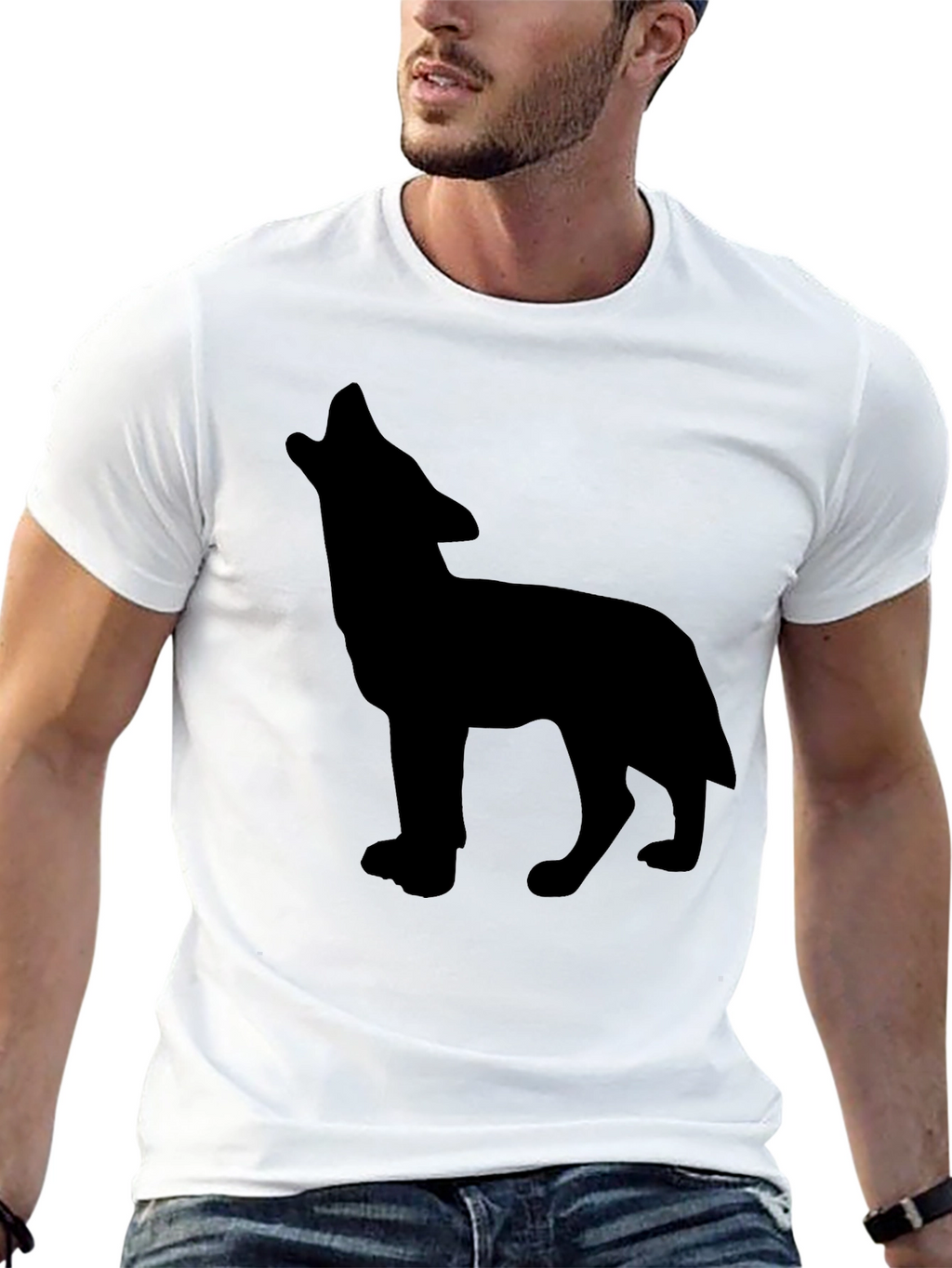 Black T-Shirt with Wolf Silhouette Design