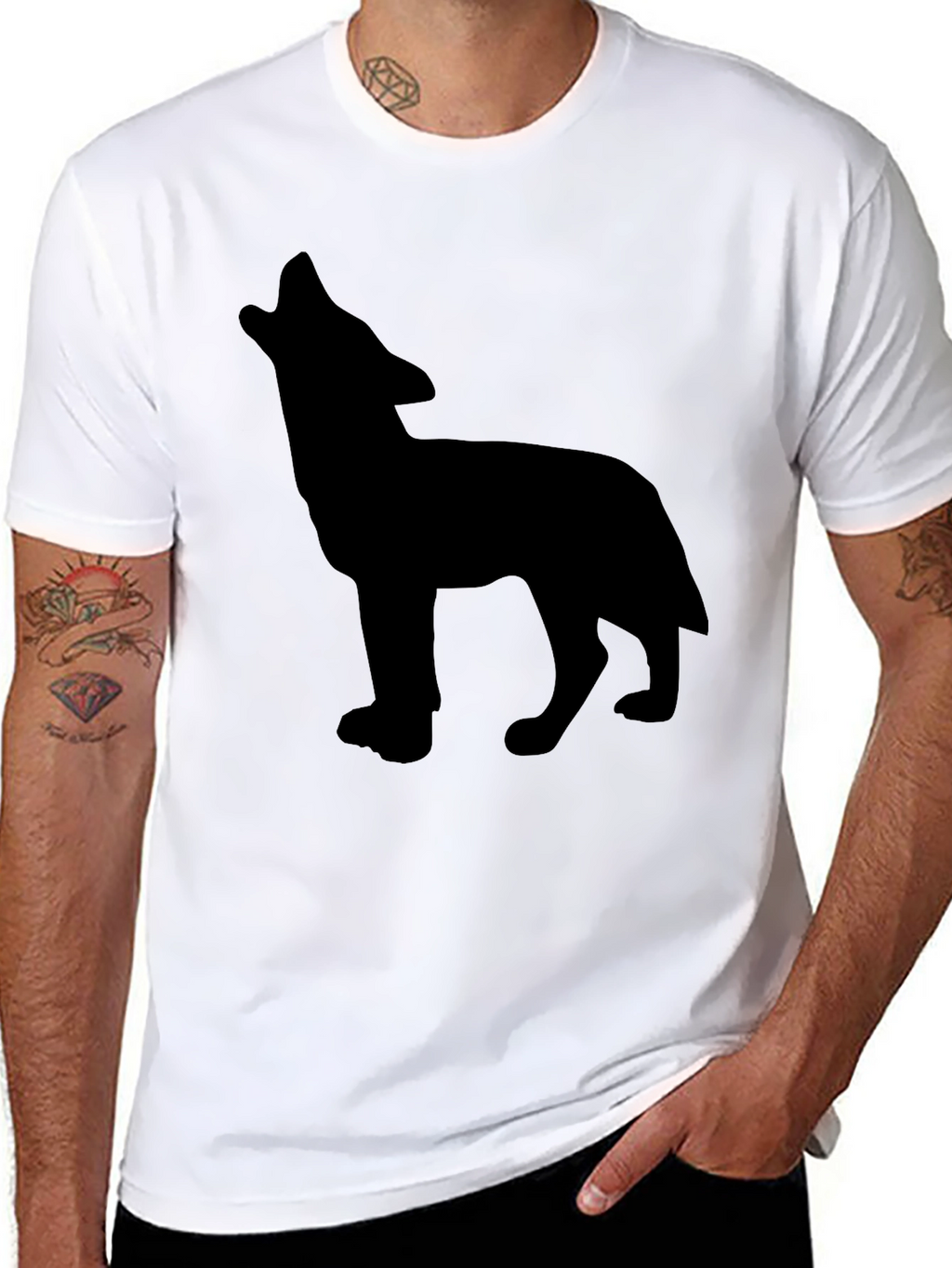 Black T-Shirt with Wolf Silhouette Design