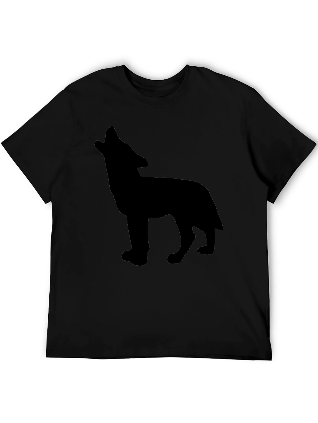 Black T-Shirt with Wolf Silhouette Design