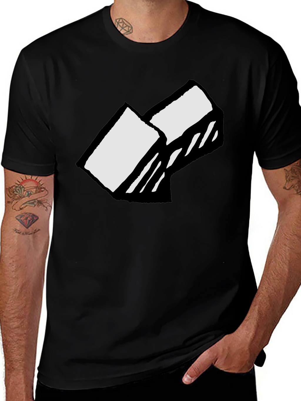 Abstract Block Graphic Tee - Soft Cotton Black T-Shirt
