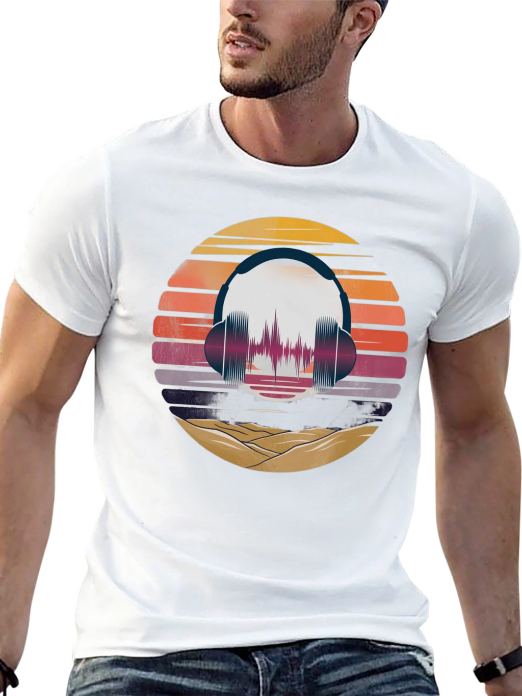 Retro Sunset Headphone Graphic Tee