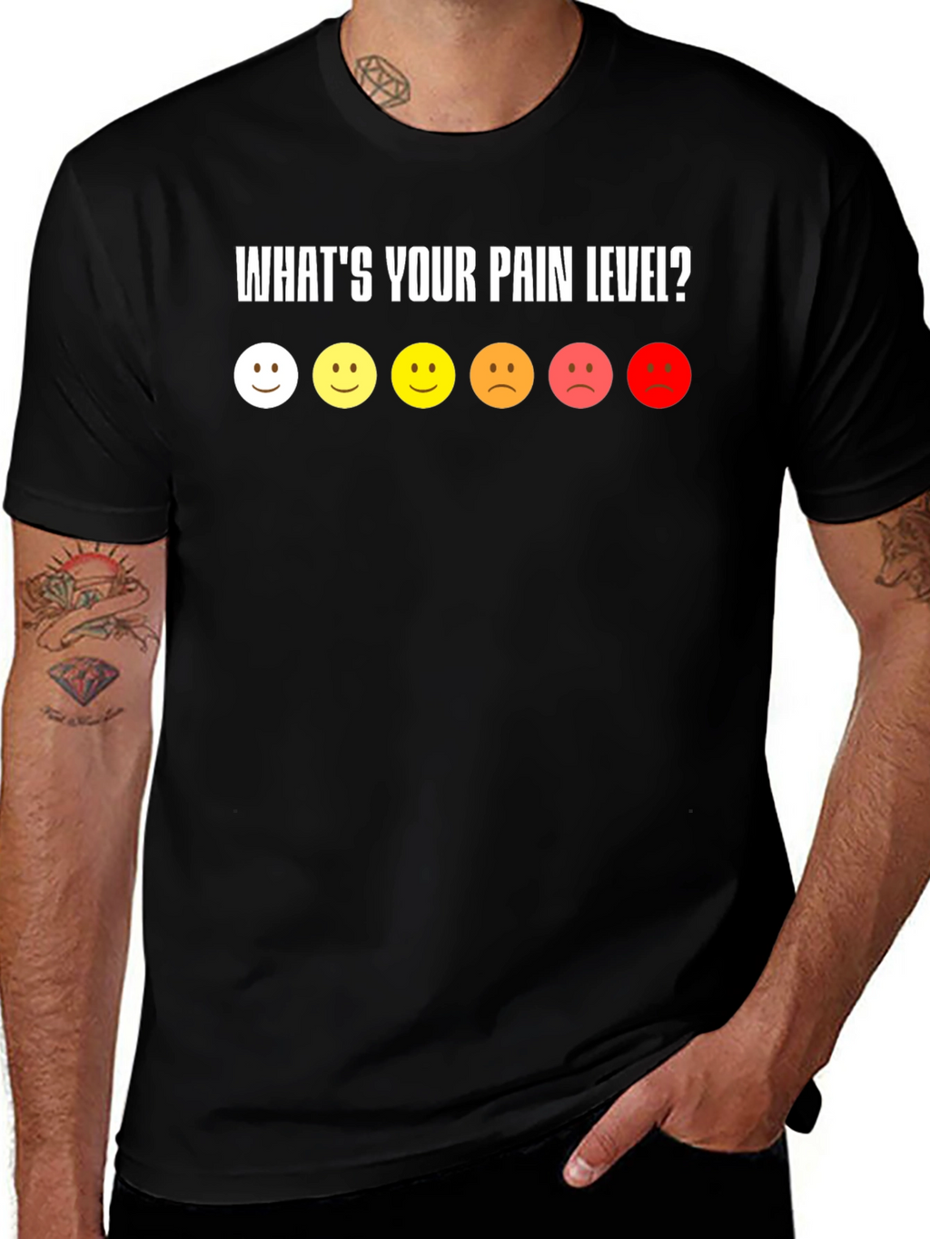 Pain Level Smiley Face Black T-Shirt