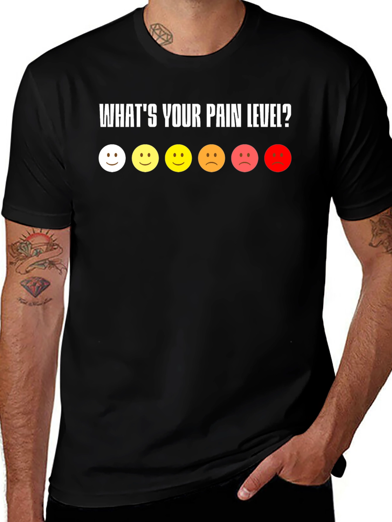 Pain Level Smiley Face Black T-Shirt